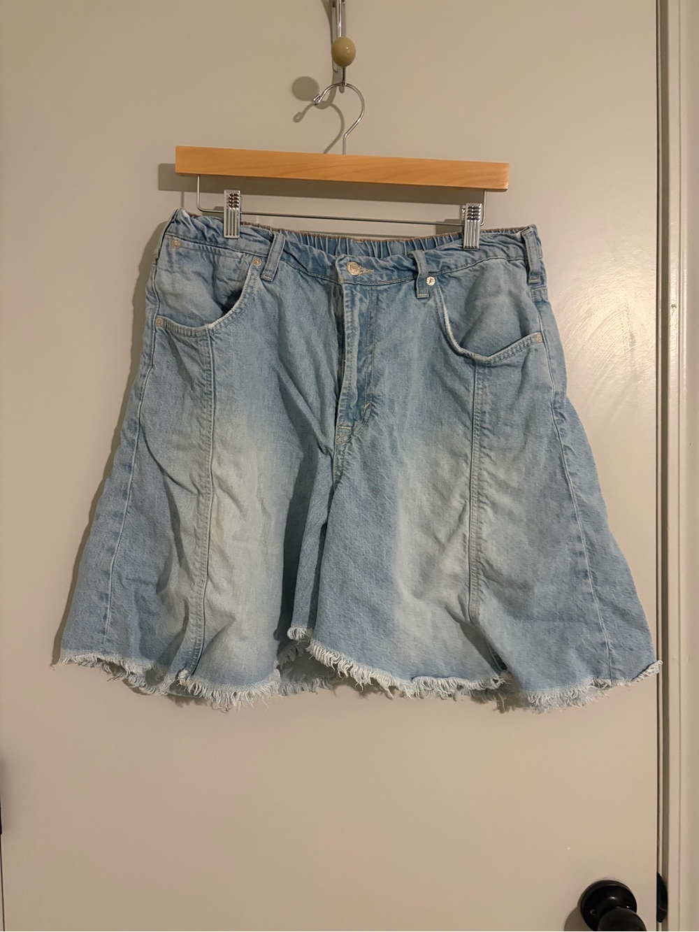 Free People Light Blue Elastic Waist Denim Skirt